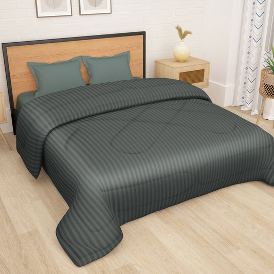 180 GSM Dark Grey Stripes Microfiber Fusion Reversible Double / Single Comforter