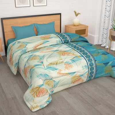 180 GSM Blue Abstract Microfiber Fusion Reversible Single Comforter