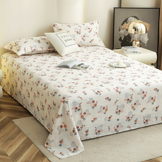 Story@home 210 TC Cloud Cotton Microfiber White King Size Floral Bedsheet with 2 Pillow Covers