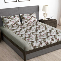 Arena 186 TC Brown & Red Queen Size Fitted Bedsheet With 2 Pillow Cover