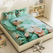 Story@Home Treedee 240 TC Light Green Double Size Dinosaur Bedsheet With 2 Pillow Cover