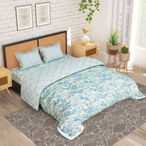 Blue Floral Microfiber Double Size Bedding Combo - Double Bedsheet & Double Comforter