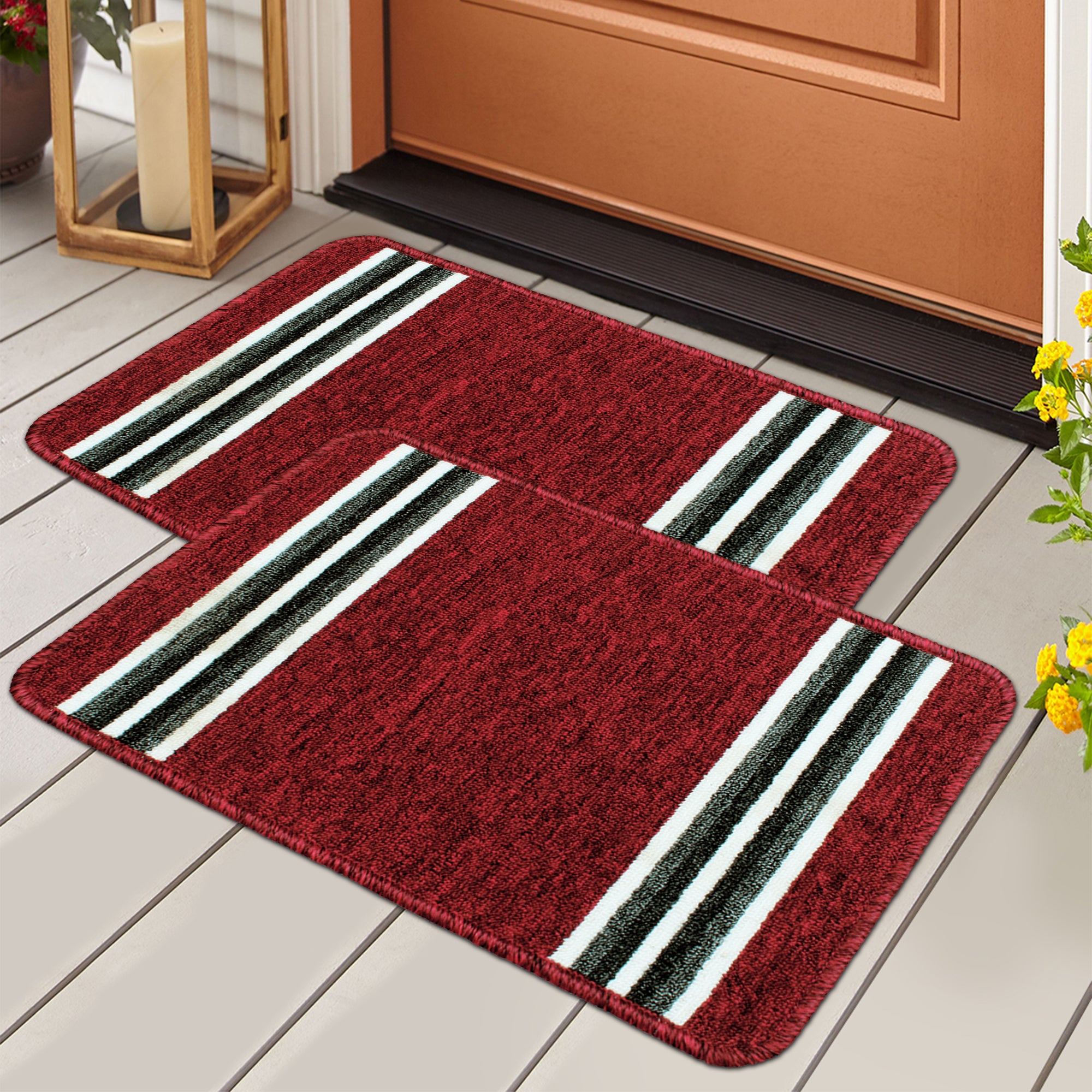 Door Mat String Story@Home 2 Pcs Red Stripes Nylon Anti Skid Doormat – StoryAtHome.com