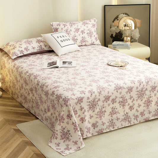 Story@home 240 TC Air Cotton Microfiber Light Purple & White King Size Floral Bedsheet with 2 Pillow Covers