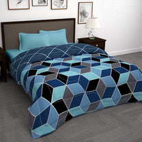 180 GSM Blue Hexagon Microfiber Fusion Reversible Double Comforter