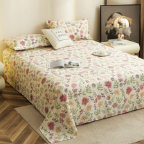 Story@home 300 TC Cloud Cotton Microfiber White King Size Floral Bedsheet with 2 Pillow Covers