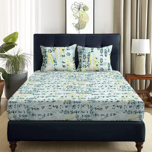 Arena 160 TC Grey Leaf Double / Single Size Bedsheet With Pillow Cover