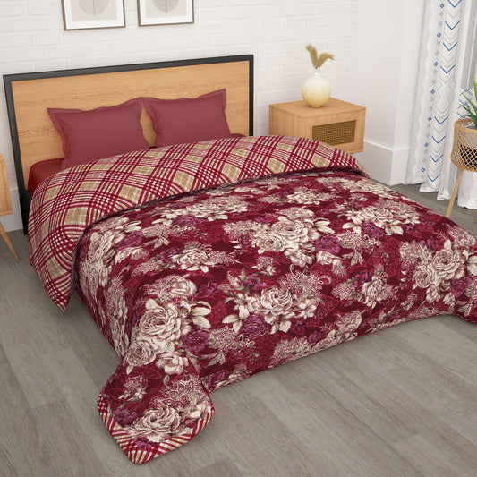 180 GSM Magenta Floral Microfiber Fusion Reversible Double / Single Comforter