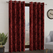 2 Pcs Nature Floral Red Polyester Window and Door Curtains