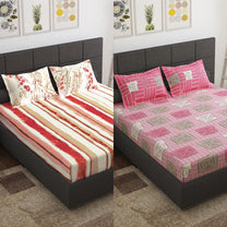 Ventura 144 TC Pink & Orange Cotton Double Bedsheet Combo - Pack of 2