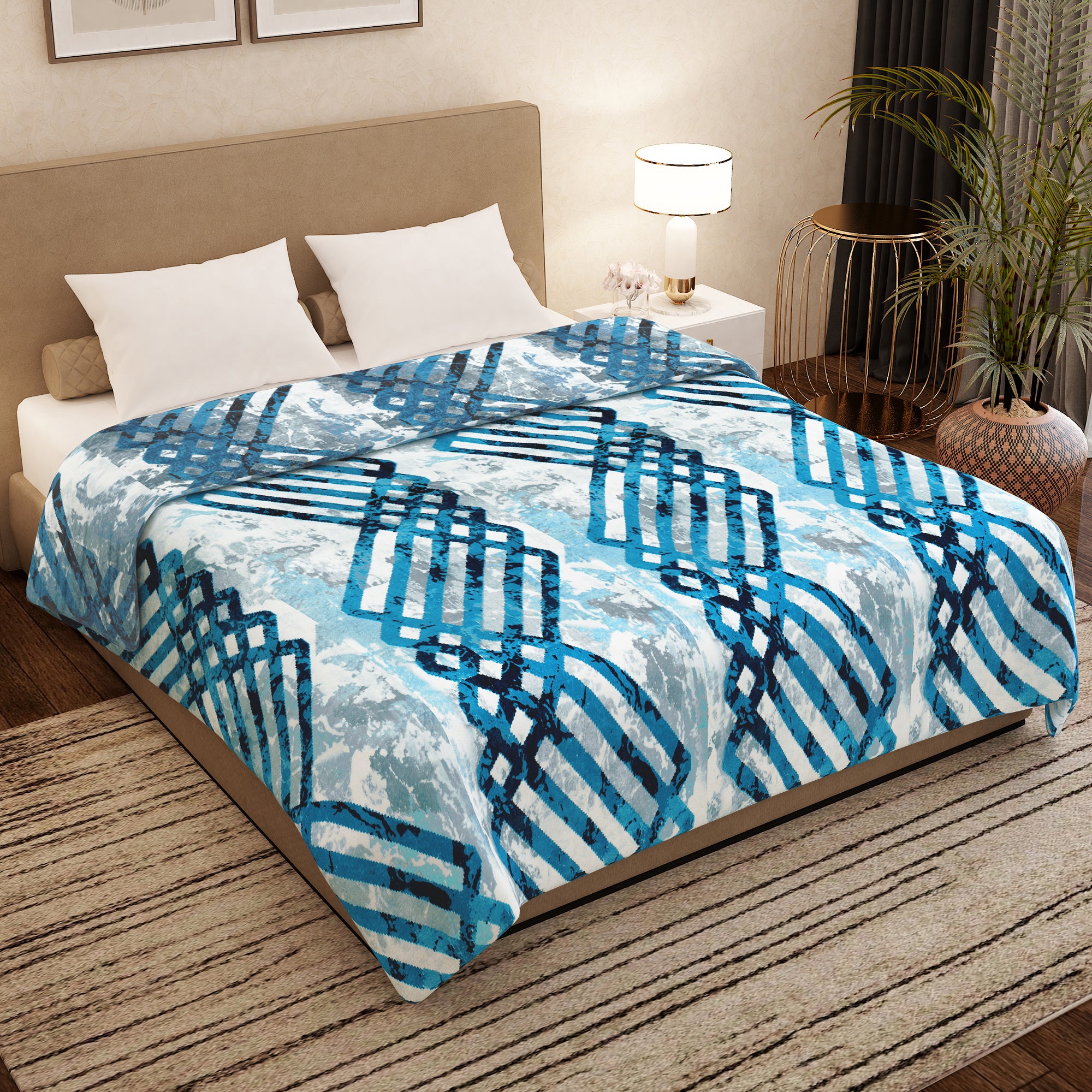 Finley 300 GSM Blue Graphic Double Size Blanket StoryAtHome