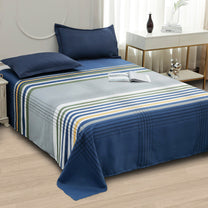 Story@home 240 TC Dark Blue Stripes Double Size Bedsheet With 2 Pillow Covers