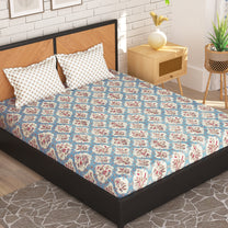 Blue Floral Microfiber Double Size Bedding Combo - Double Bedsheet & Double Comforter