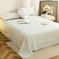 Story@home 300 TC Air Cotton Microfiber Light Blue & Peach King Size Floral Bedsheet with 2 Pillow Covers