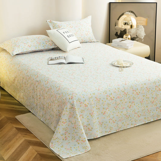 Story@home 240 TC Air Cotton Microfiber Light Blue & Peach King Size Floral Bedsheet with 2 Pillow Covers
