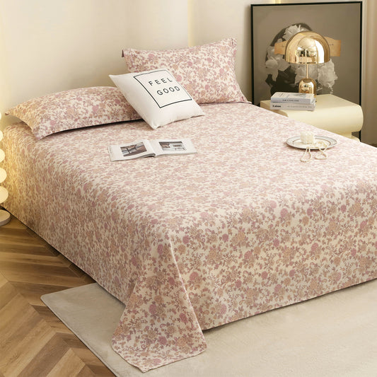 Story@home 240 TC Air Cotton Microfiber Light Purple & Off White King Size Floral Bedsheet with 2 Pillow Covers