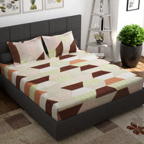 144 TC 100% Cotton Brown Queen Fitted Bedsheet