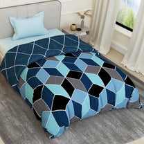 180 GSM Blue Hexagon Microfiber Fusion Reversible Single Comforter