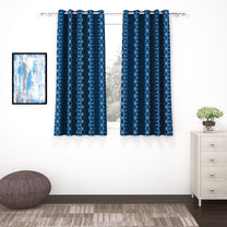 2 Pcs Blackout Foil Blue & Silver Hexagon Window/Door/Long Door Curtains
