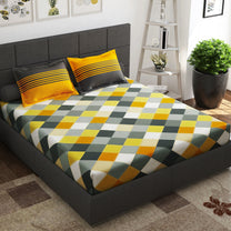 Ventura 144 TC 100% Cotton Yellow Checks Double Bedsheet