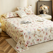 Story@home 300 TC Cloud Cotton Microfiber White King Size Floral Bedsheet with 2 Pillow Covers