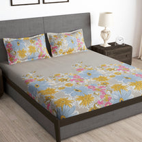 Arena 186 TC Beige Queen Size Fitted Bedsheet With 2 Pillow Cover