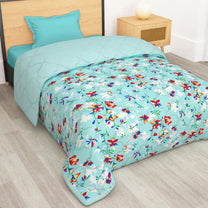 180 GSM Blue Floral Microfiber Fusion Reversible Double Comforter
