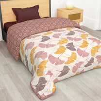 180 GSM Beige & Yellow Floral Microfiber Fusion Reversible Double Comforter