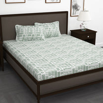 Forever 240 TC Green Newspaper Print King Size Cotton Bedsheet