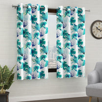 2 Pcs Blue Nature Floral Print Polyester Window / Door Curtains