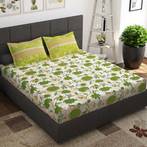 Ventura 144 TC 100% Cotton Green Floral Double Bedsheet