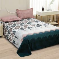 Story@home 240 TC White Motif Double Size Bedsheet With 2 Pillow Covers