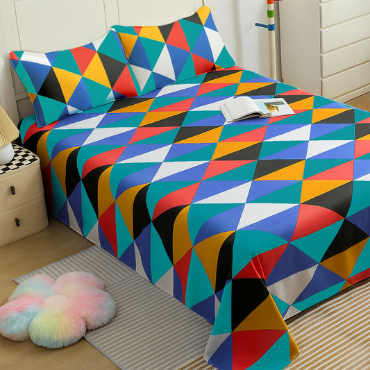 Ventura 144 TC 100% Cotton Blue & Orange Triangles Double Bedsheet