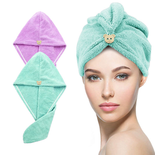 Super Soft Microfiber Green & Purple Hair Towel 400 GSM - 2 Pcs