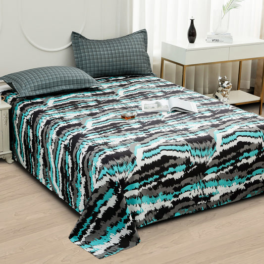 Story@home 240 TC Color Grey Abstract Double Size Bedsheet With 2 Pillow Covers