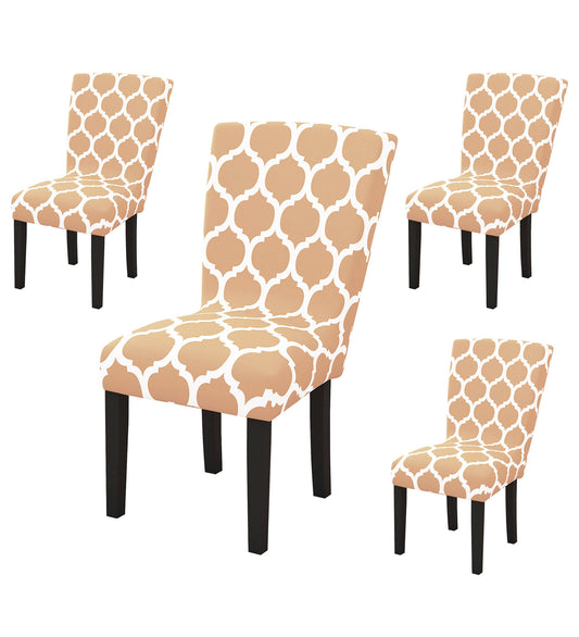 Story@Home Polyester Beige Motif Print Chair Cover , Pack of 4