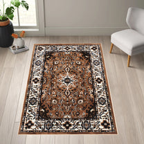 Brown Ethnic Innovia Rug/Carpet with Anti Skid Backing