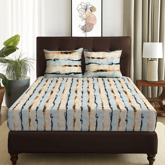Arena 160 TC Grey & Cream Double Size Bedsheet With 2 Pillow Cover