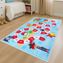 Story@Home Sky Blue Sea Pirate Design Printed Carpet With Anti-Skid Back For Kids