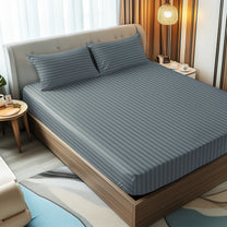 Story@Home 300 TC Dark Grey Microfiber Fitted Bedsheet with 2 Pillow Covers
