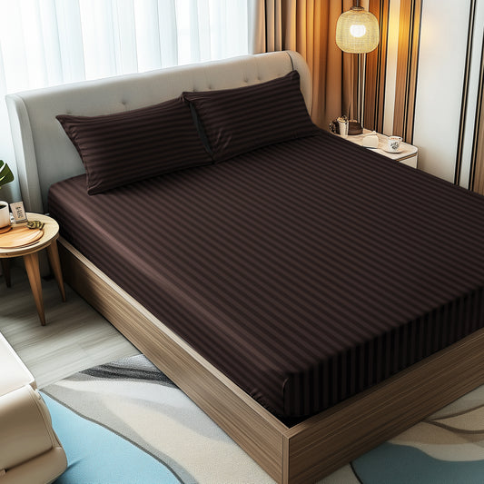 Story@Home 300 TC Brown Microfiber Fitted Bedsheet with 2 Pillow Covers