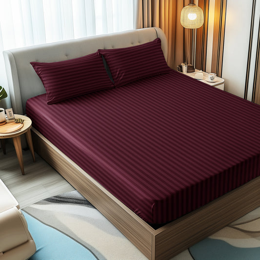 Story@Home 300 TC Maroon Microfiber Fitted Bedsheet with 2 Pillow Covers