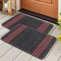 Story@Home 2 Pcs Black Stripes Nylon Anti Skid Doormat