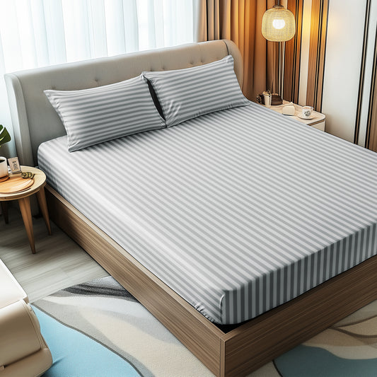 Story@Home 300 TC Light Grey Microfiber Fitted Bedsheet with 2 Pillow Covers