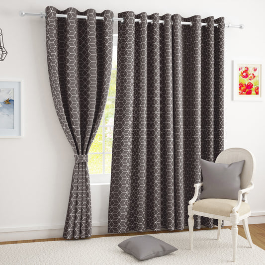 2 Pcs Blackout Foil Grey & Silver Hexagon Window/Door/Long Door Curtains