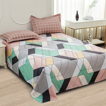 Story@home 240 TC Peach Geometric Double Size Bedsheet With 2 Pillow Covers