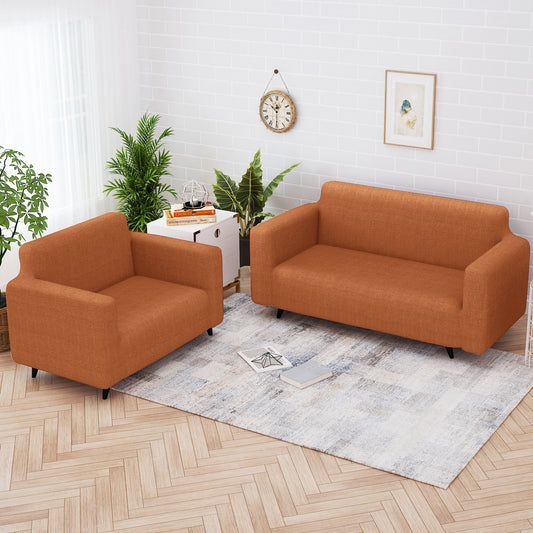 Sofa Cover Combo – 1 Pc 2 Seater and 1 Pc 3 Seater Elastic Stretchable in Orange Criss Cross Pattern by Story@Home