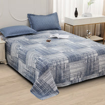 Story@home 240 TC Blue Abstract Double Size Bedsheet With 2 Pillow Covers