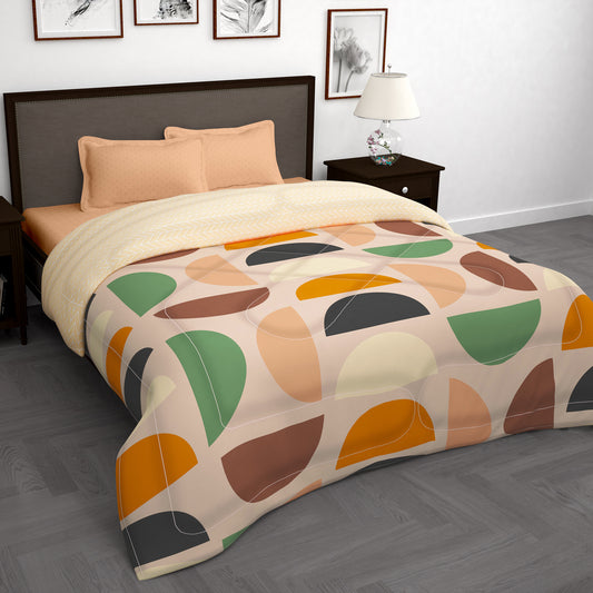 180 GSM Cream Abstract Microfiber Fusion Reversible Double Comforter