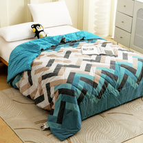 240 GSM Blue Geometric Boho Microfiber Reversible Double Comforter